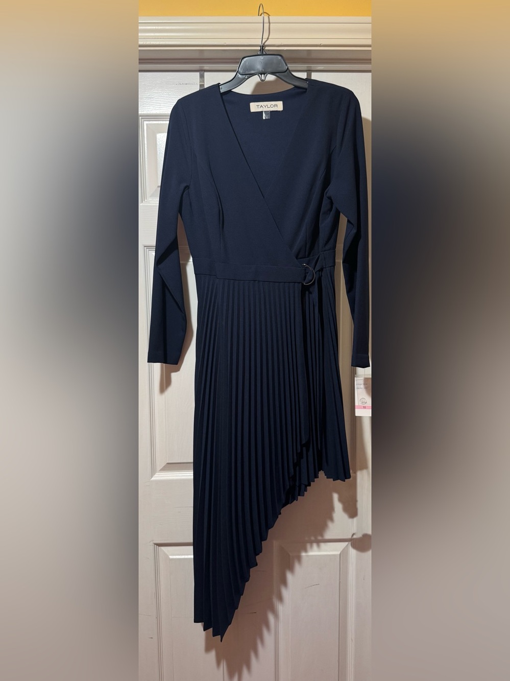 Taylor Asymmetric Pleated Wrap Dress in Navy